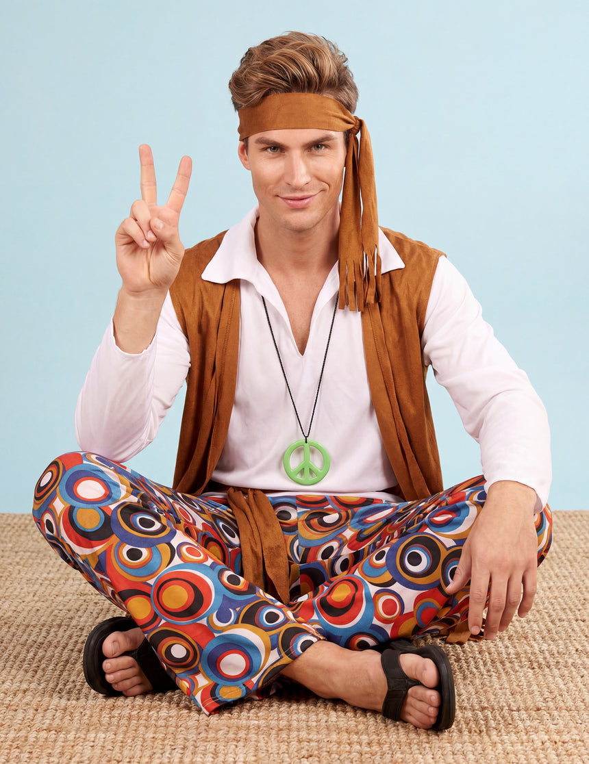 Déguisement hippie marron et blanc homme