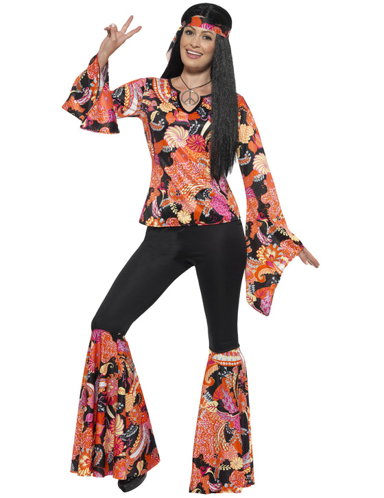 Déguisement hippie noir et multicolore femme