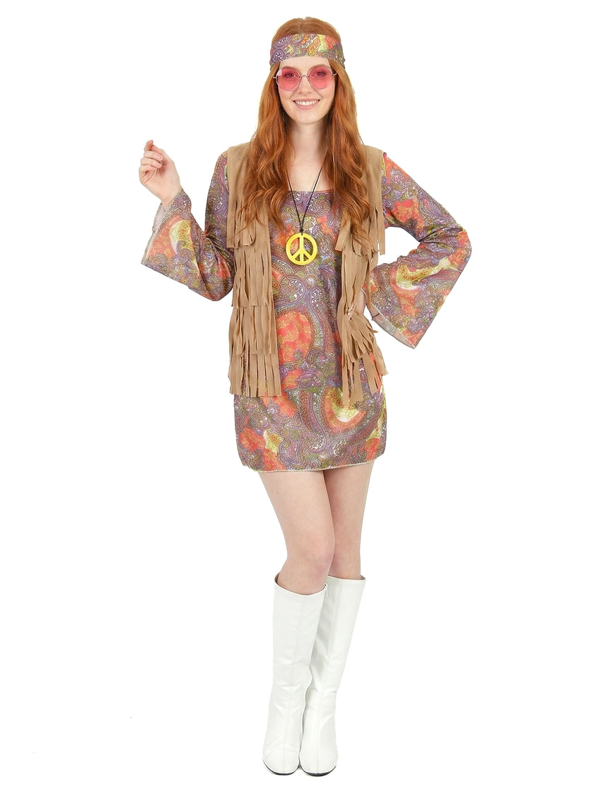 Déguisement hippie rouge et violet femme