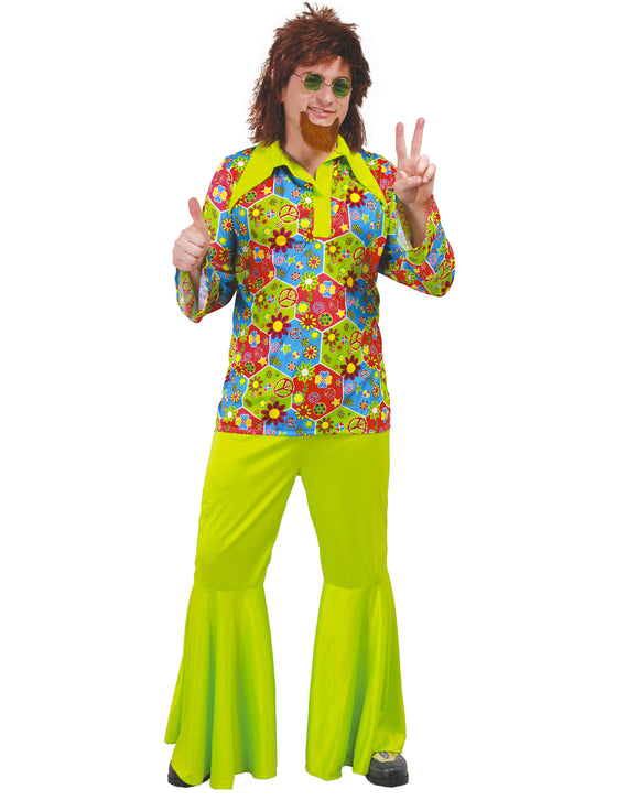 Déguisement hippie vert avec symboles colorés homme