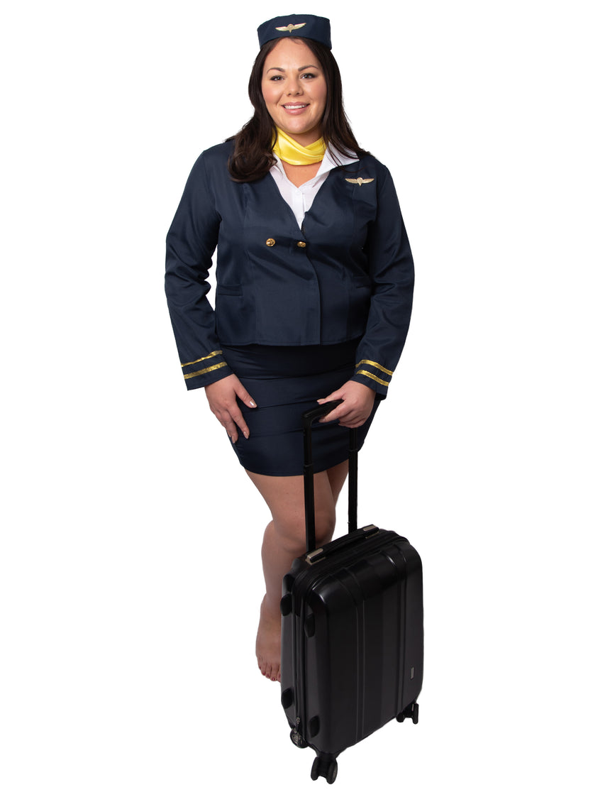 Déguisement Hôtesse de l'air bleue grande taille femme