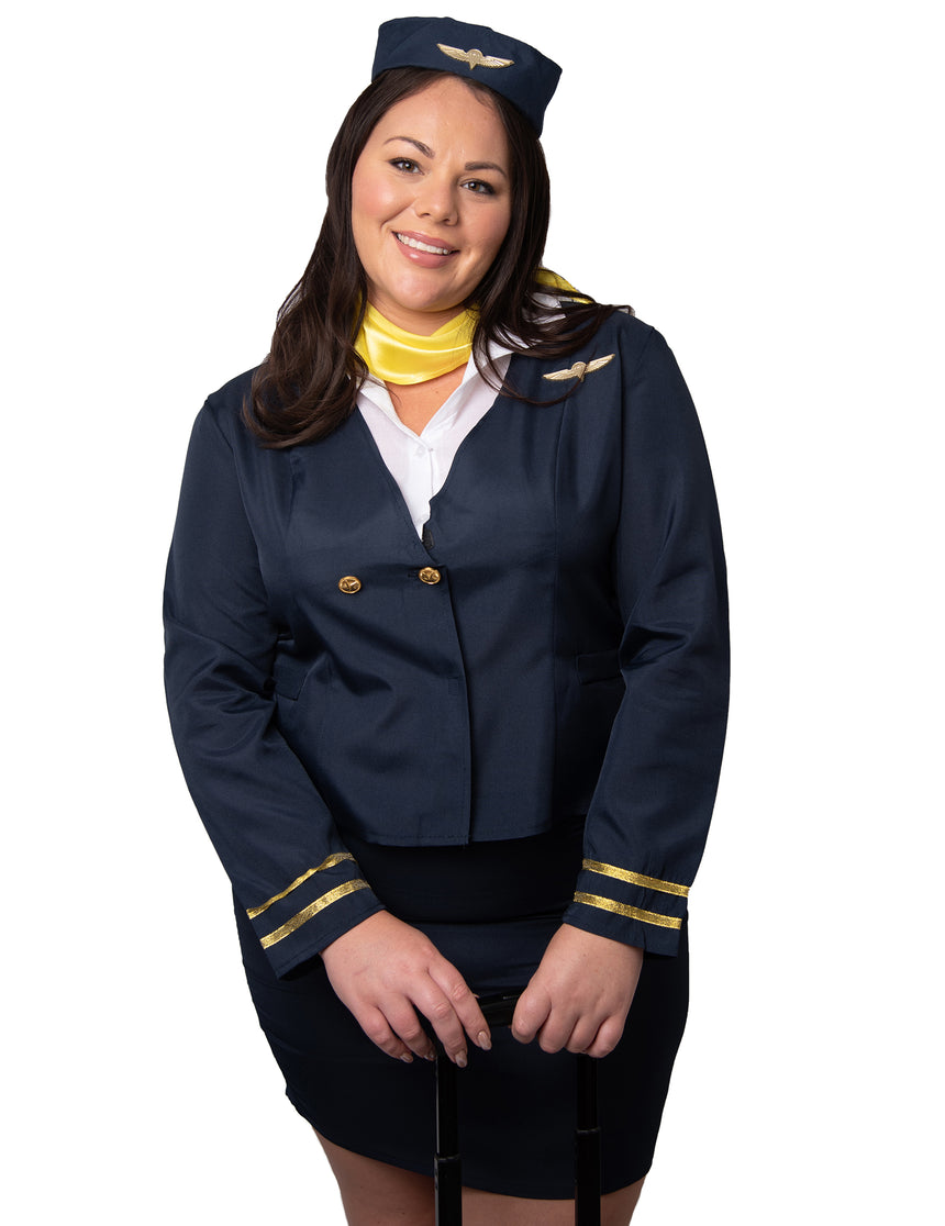 Déguisement Hôtesse de l'air bleue grande taille femme