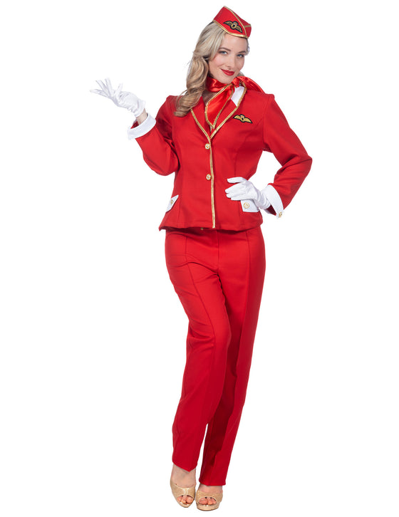 Déguisement hôtesse de l'air rouge luxe femme