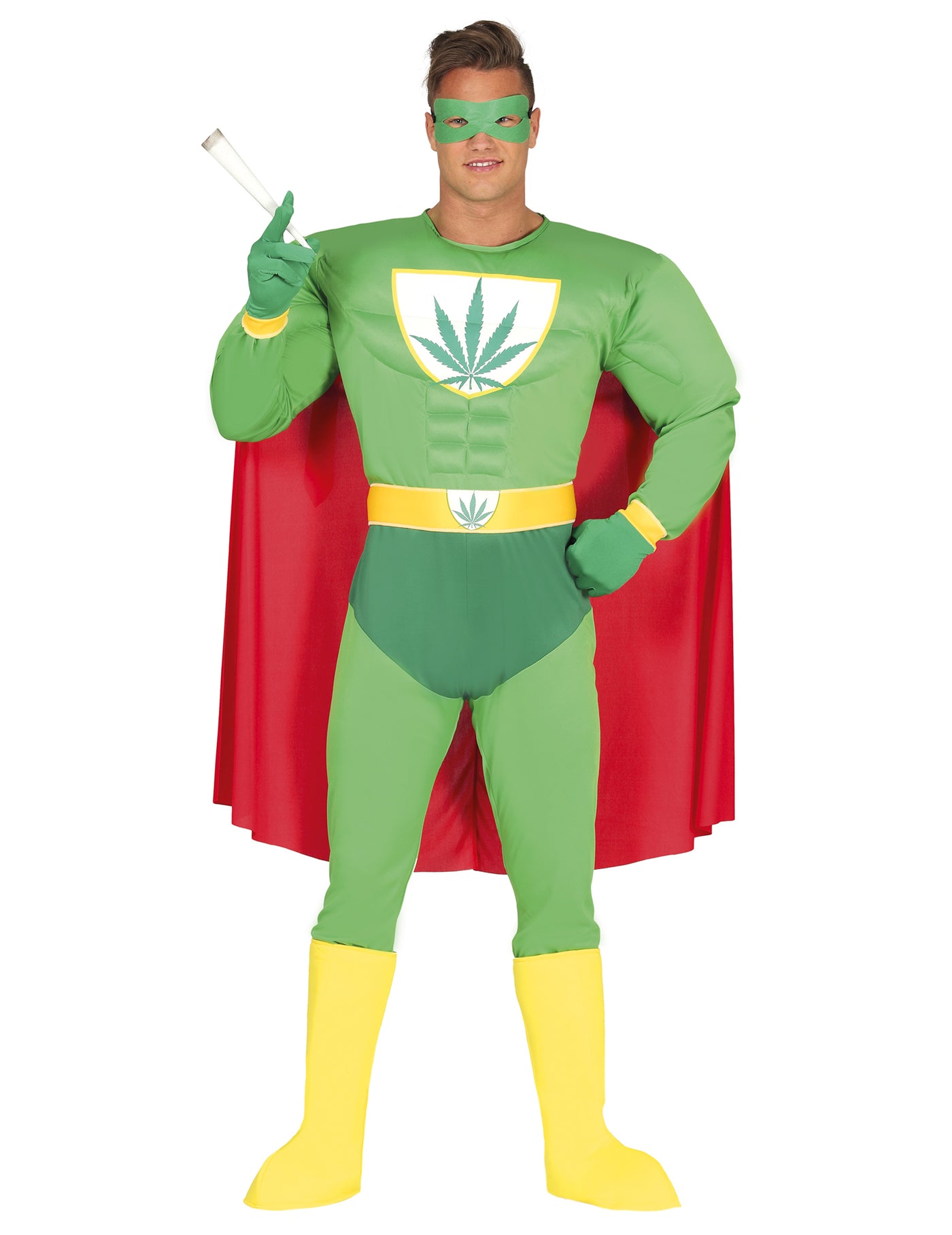 Déguisement humoristique super héros feuille de cannabis adulte