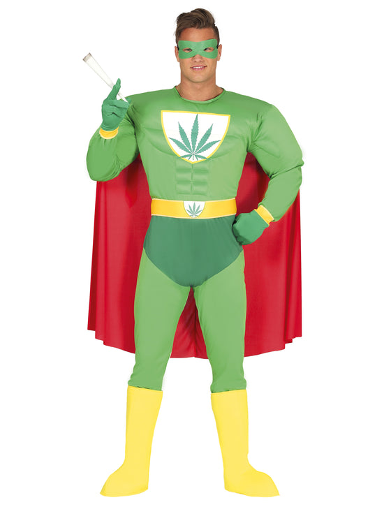 Déguisement humoristique super héros feuille de cannabis adulte