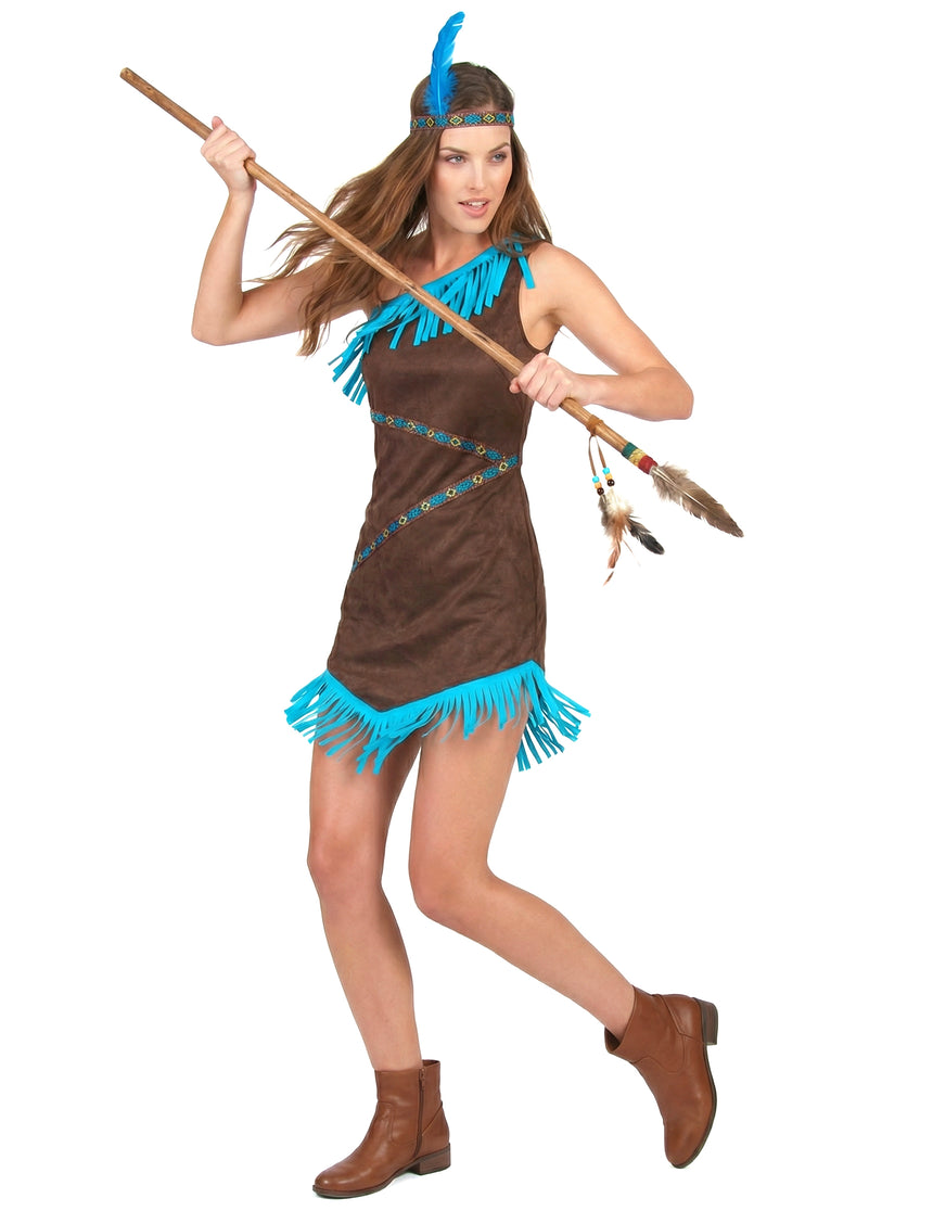 Déguisement indienne marron et bleu femme