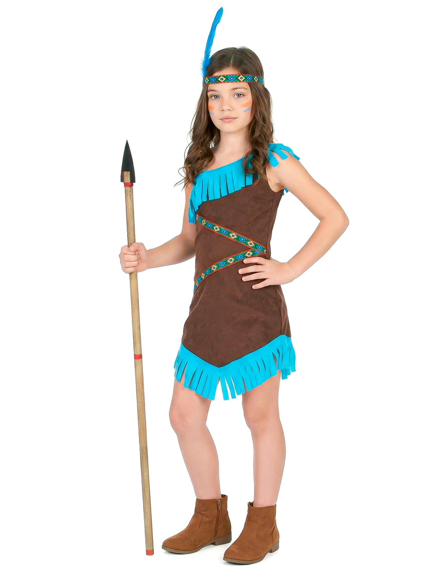 Déguisement indienne marron et bleu fille