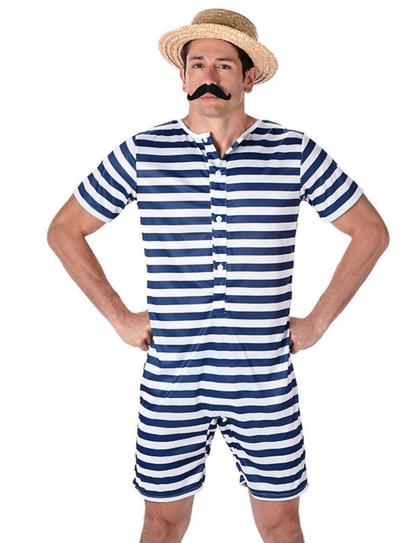 Déguisement Maillot de bain rétro rayé bleu et blanc homme
