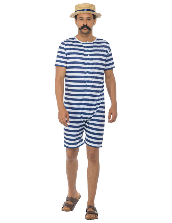 Déguisement Maillot de bain rétro rayé bleu et blanc homme