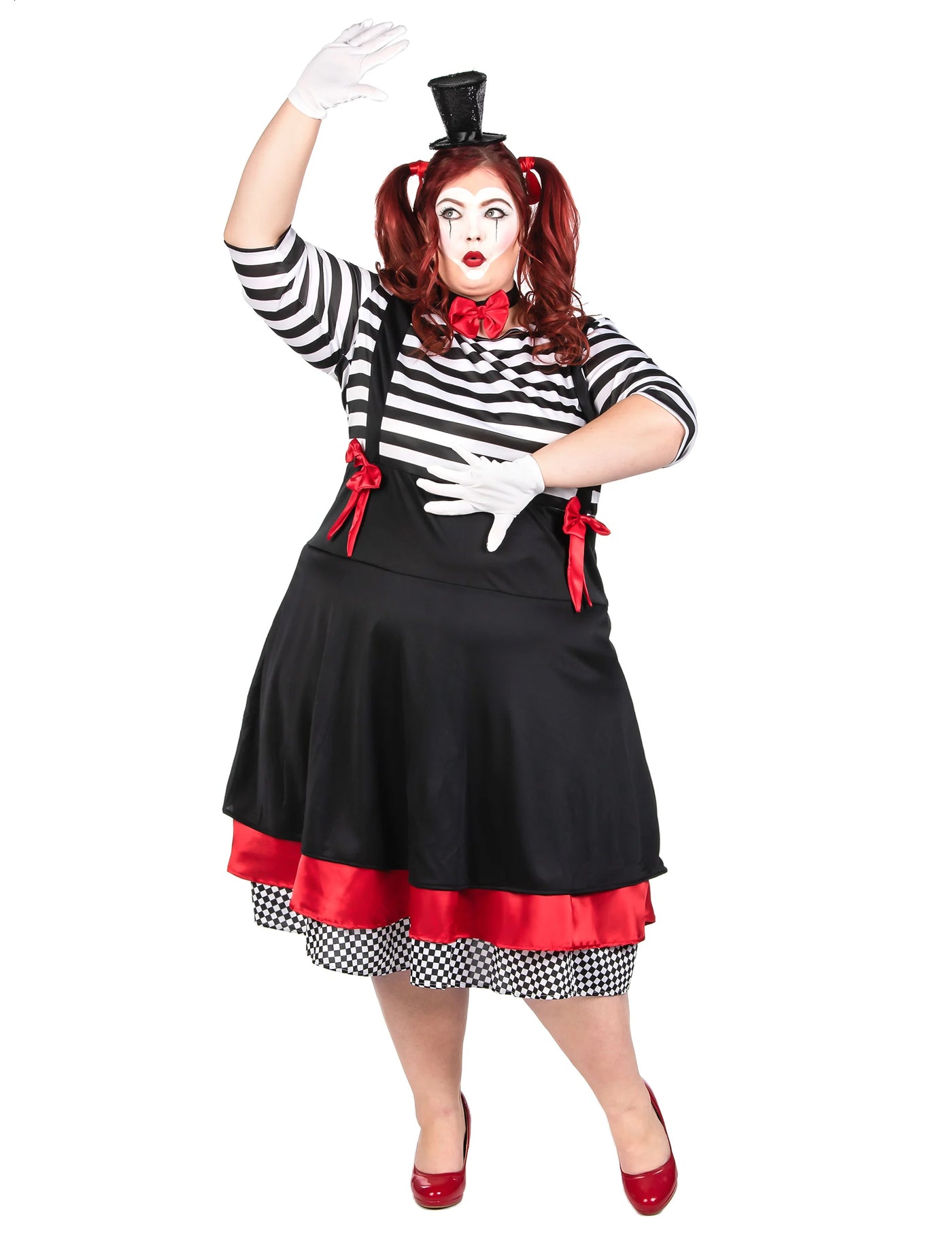 Déguisement mime robe noir et rouge grande taille femme