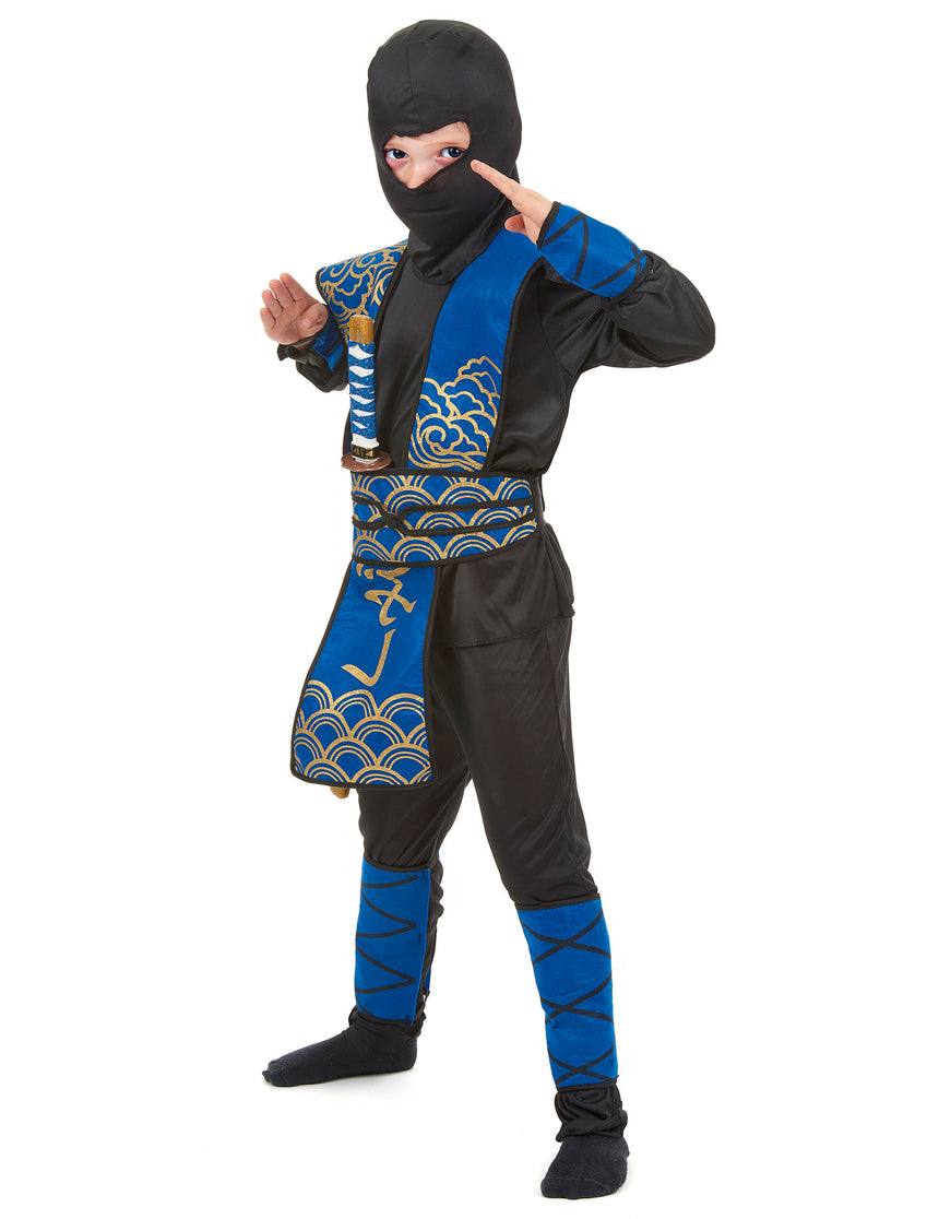 Déguisement ninja bleu et doré garçon