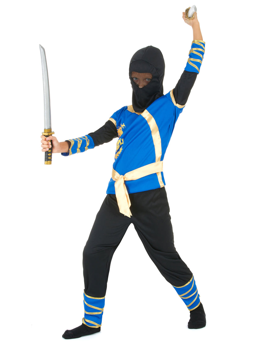 Déguisement ninja bleu et or garçon