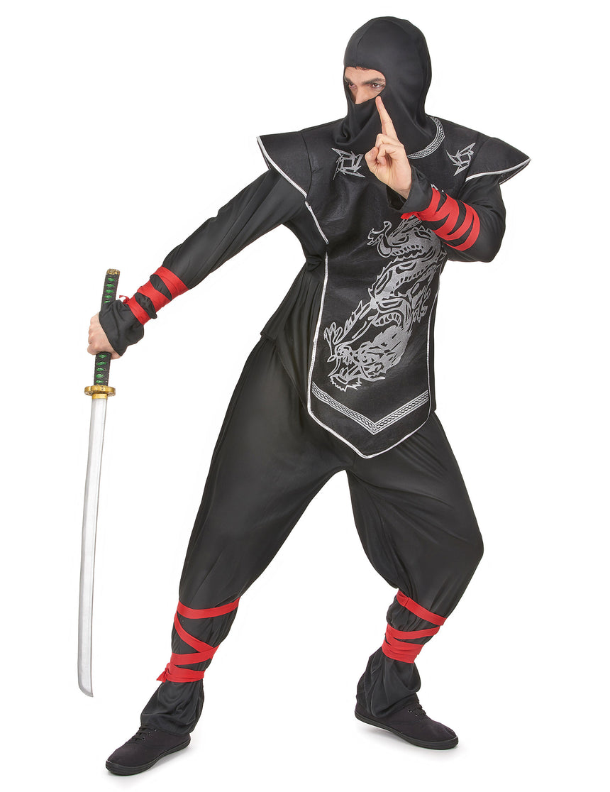 Déguisement ninja dragon argentés homme