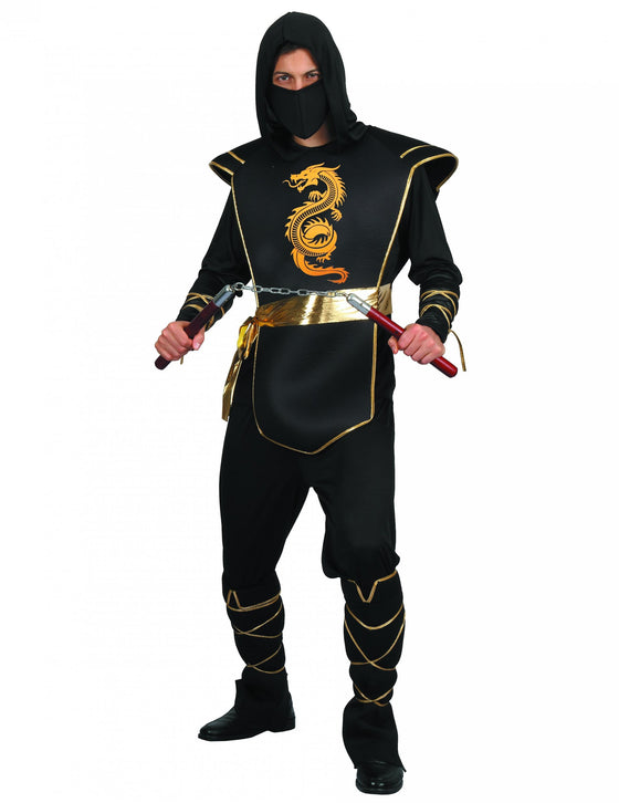 Déguisement ninja noir et doré homme