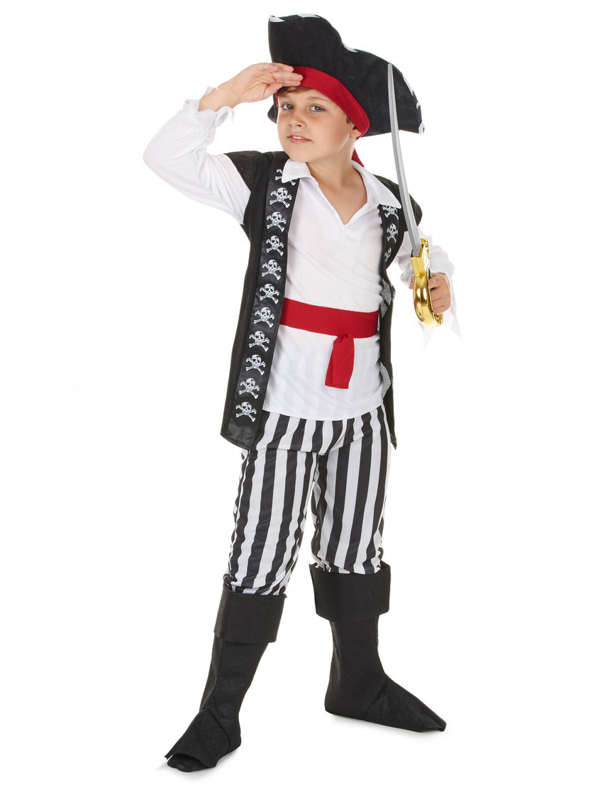 Déguisement pirate avec rayures noires et blanches garçon