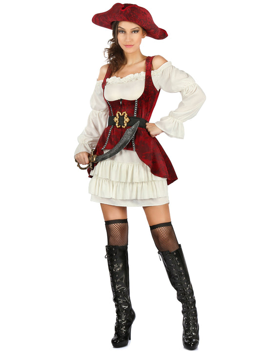 Déguisement pirate blanc et rouge femme