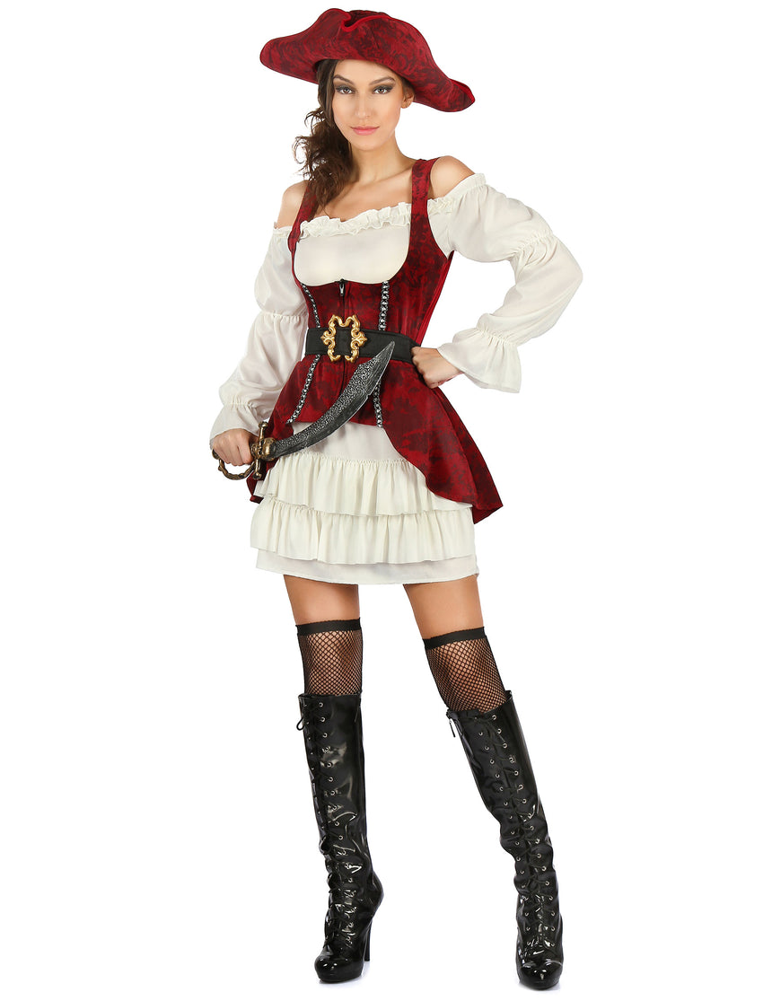 Déguisement pirate blanc et rouge femme
