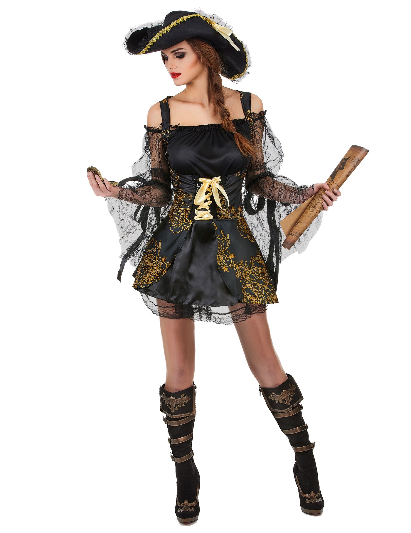 Déguisement pirate noir et doré femme