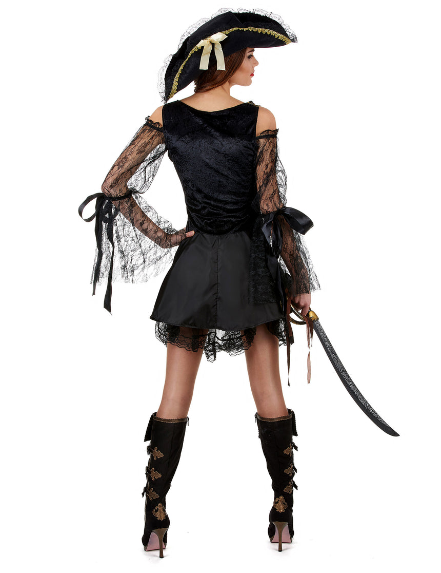 Déguisement pirate noir et doré femme