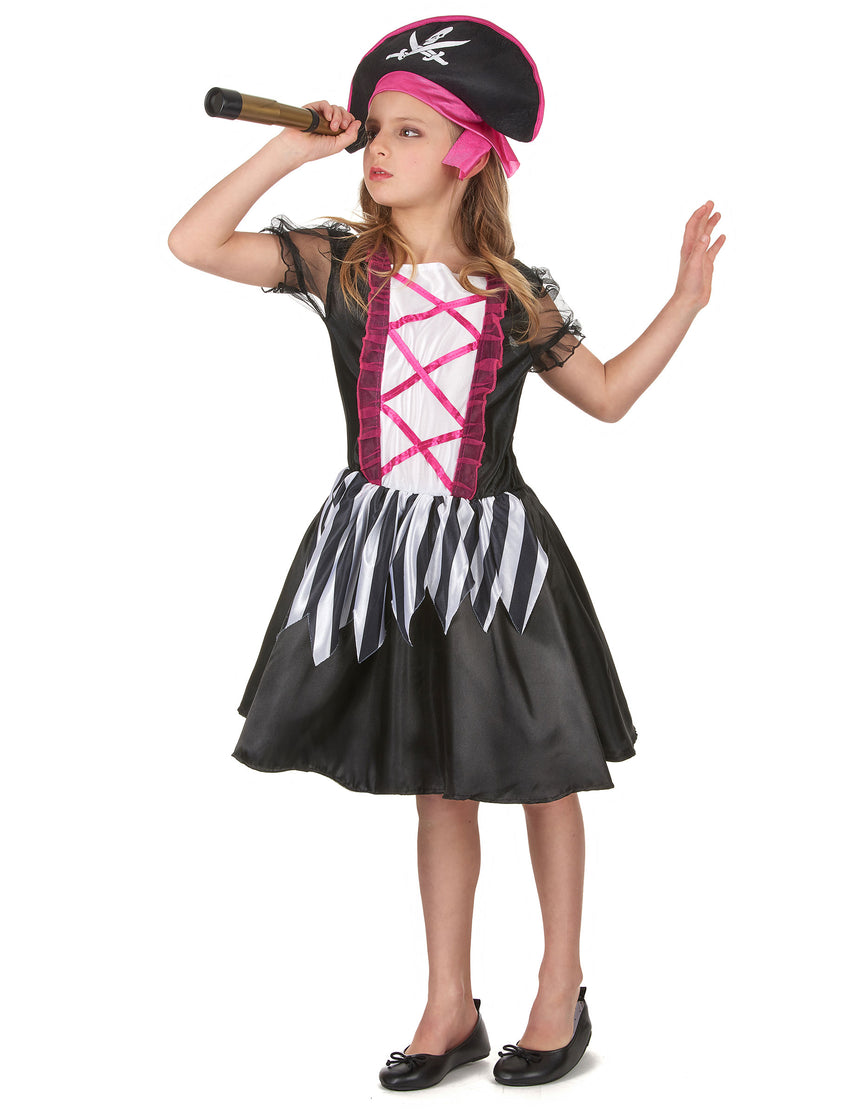 Déguisement pirate rose et noir fille