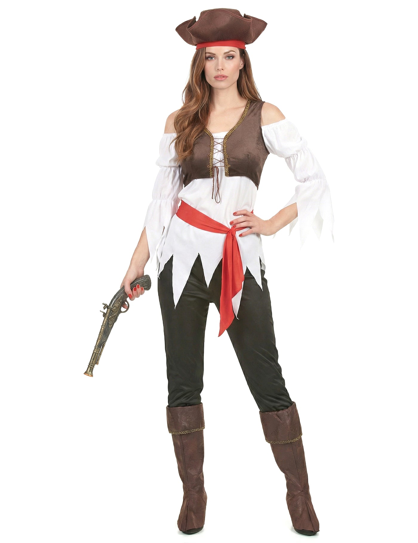 Déguisement pirate marron et blanc femme