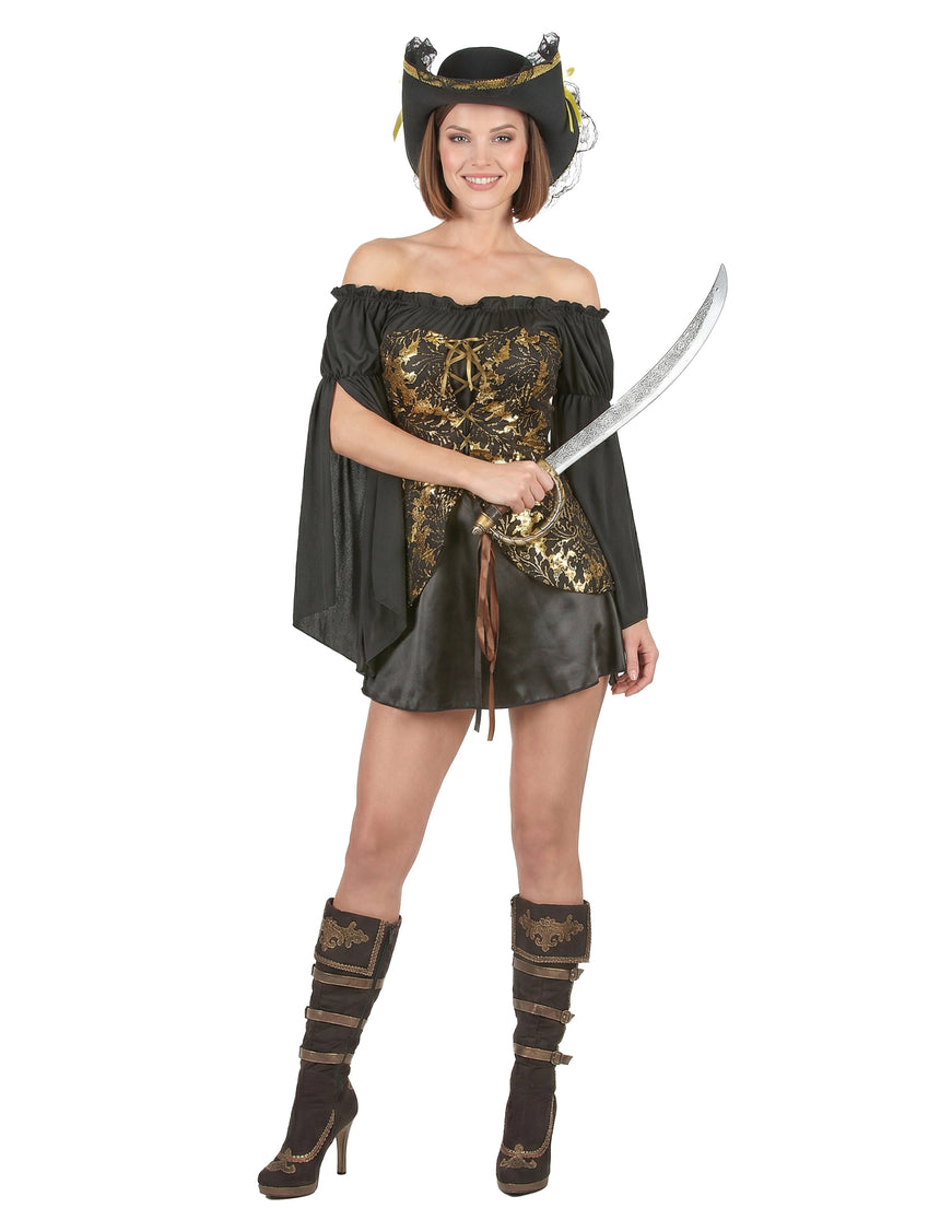 Déguisement Pirate noir et doré femme