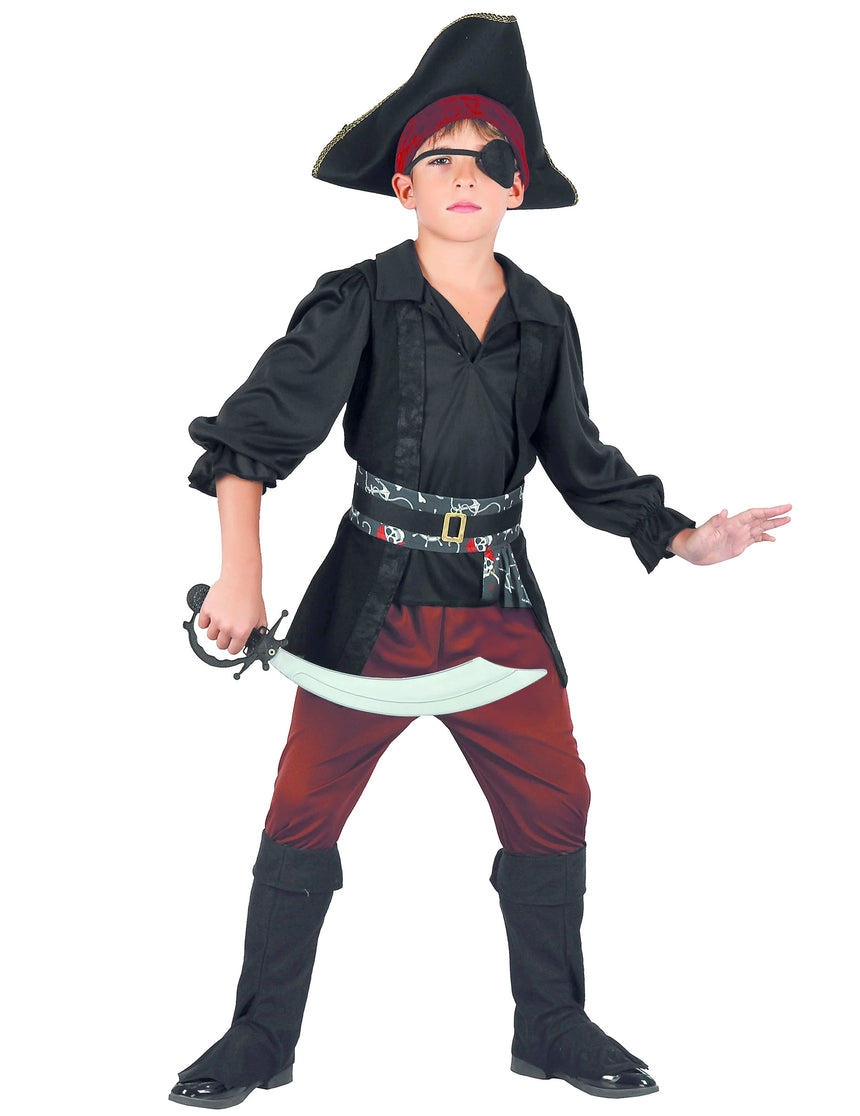 Déguisement pirate noir et rouge garçon