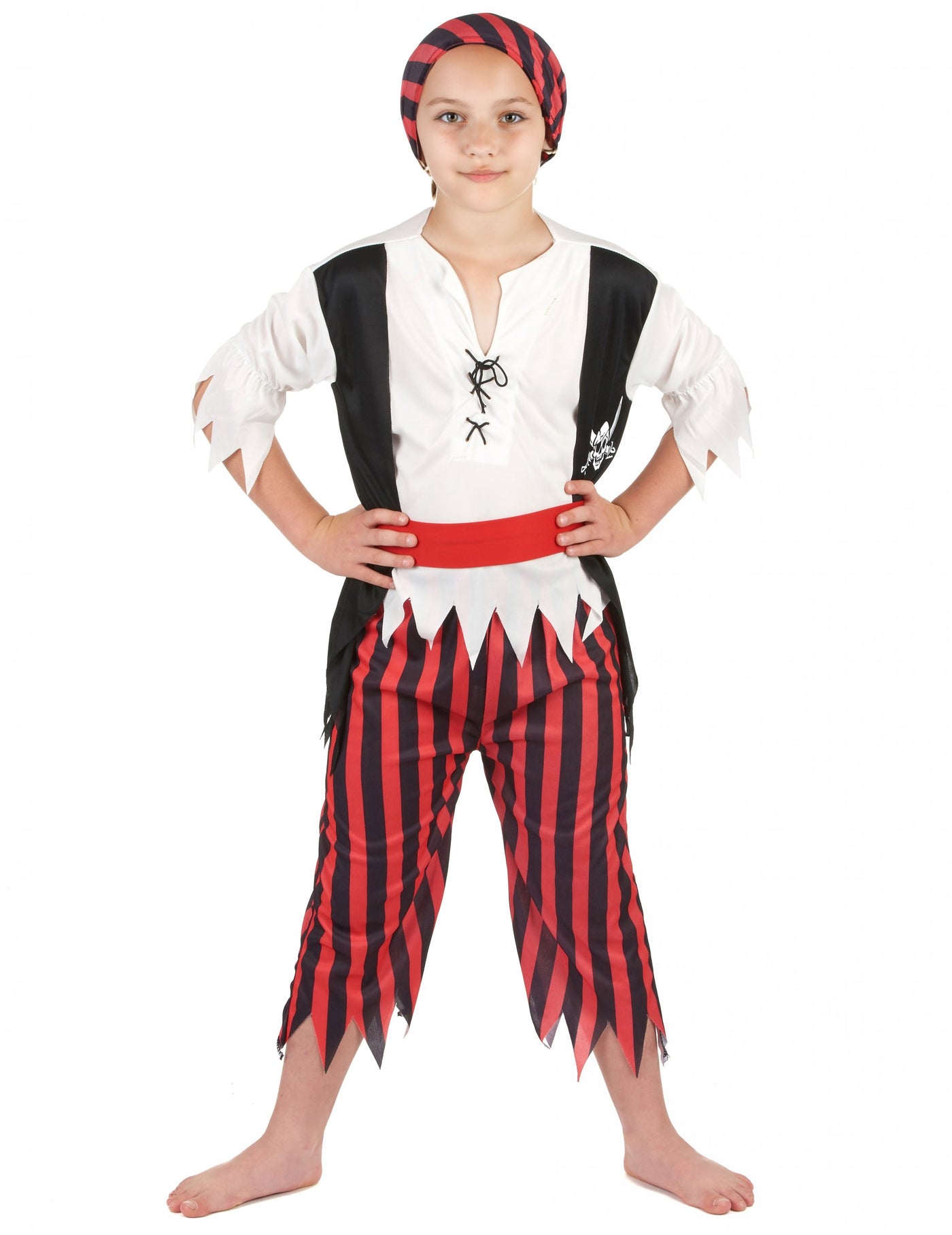 Déguisement pirate rayures noires et rouges garçon