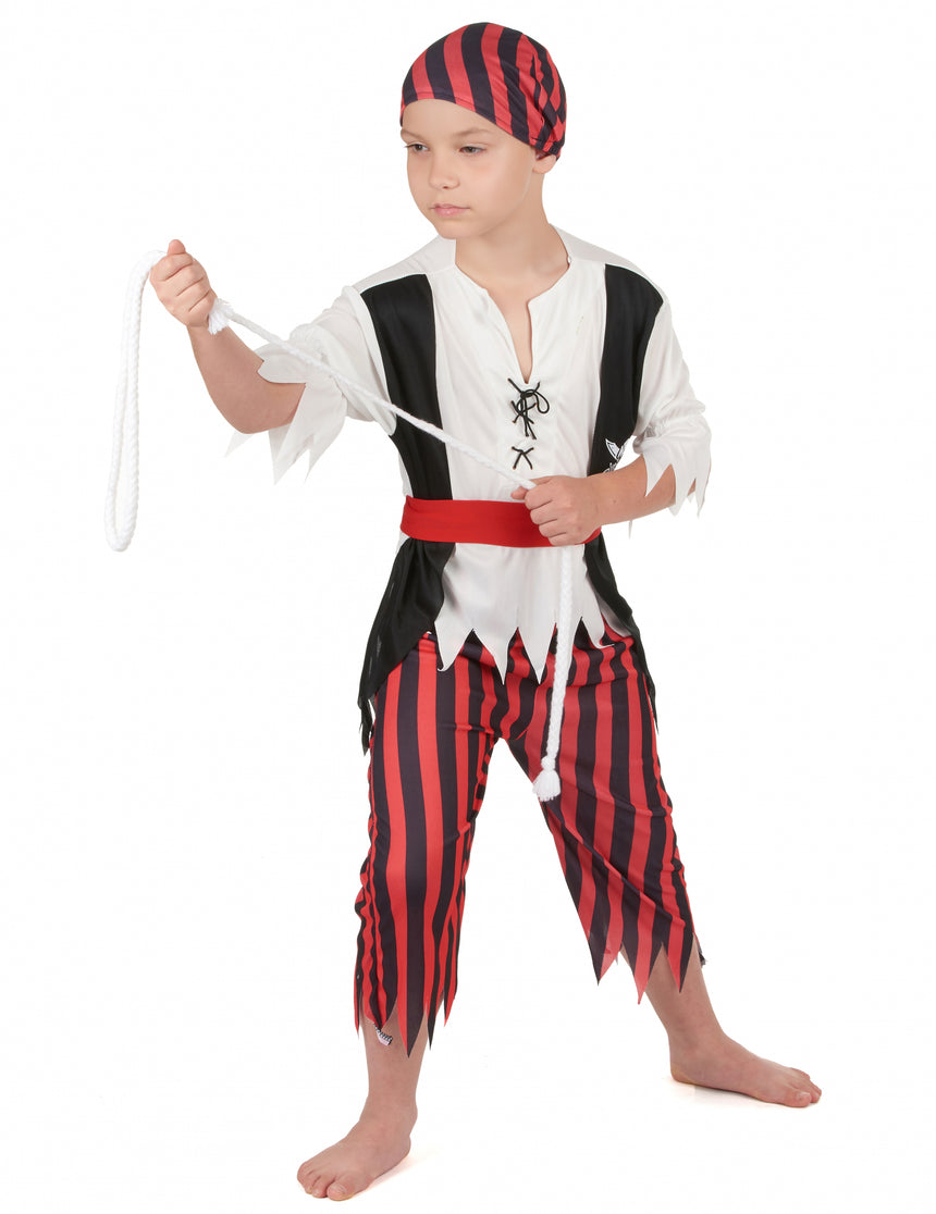 Déguisement pirate rayures noires et rouges garçon
