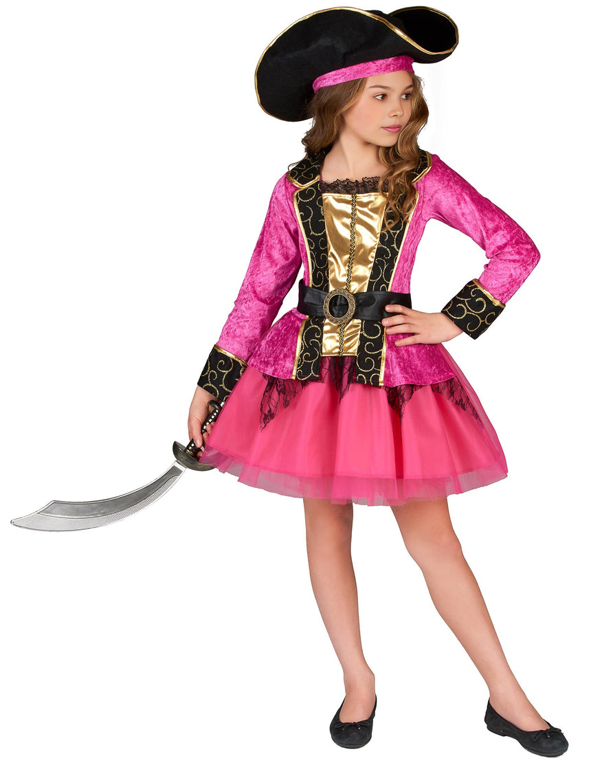 Déguisement Pirate rose et or fille