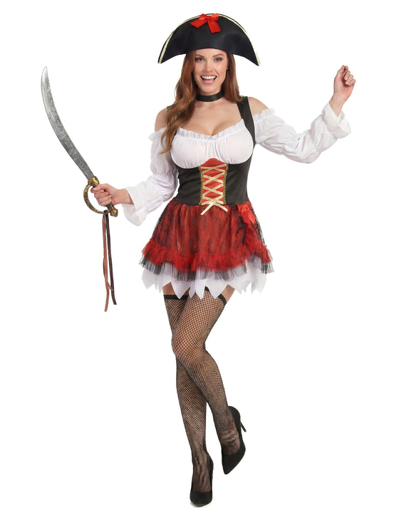 Déguisement pirate sexy blanc et rouge femme