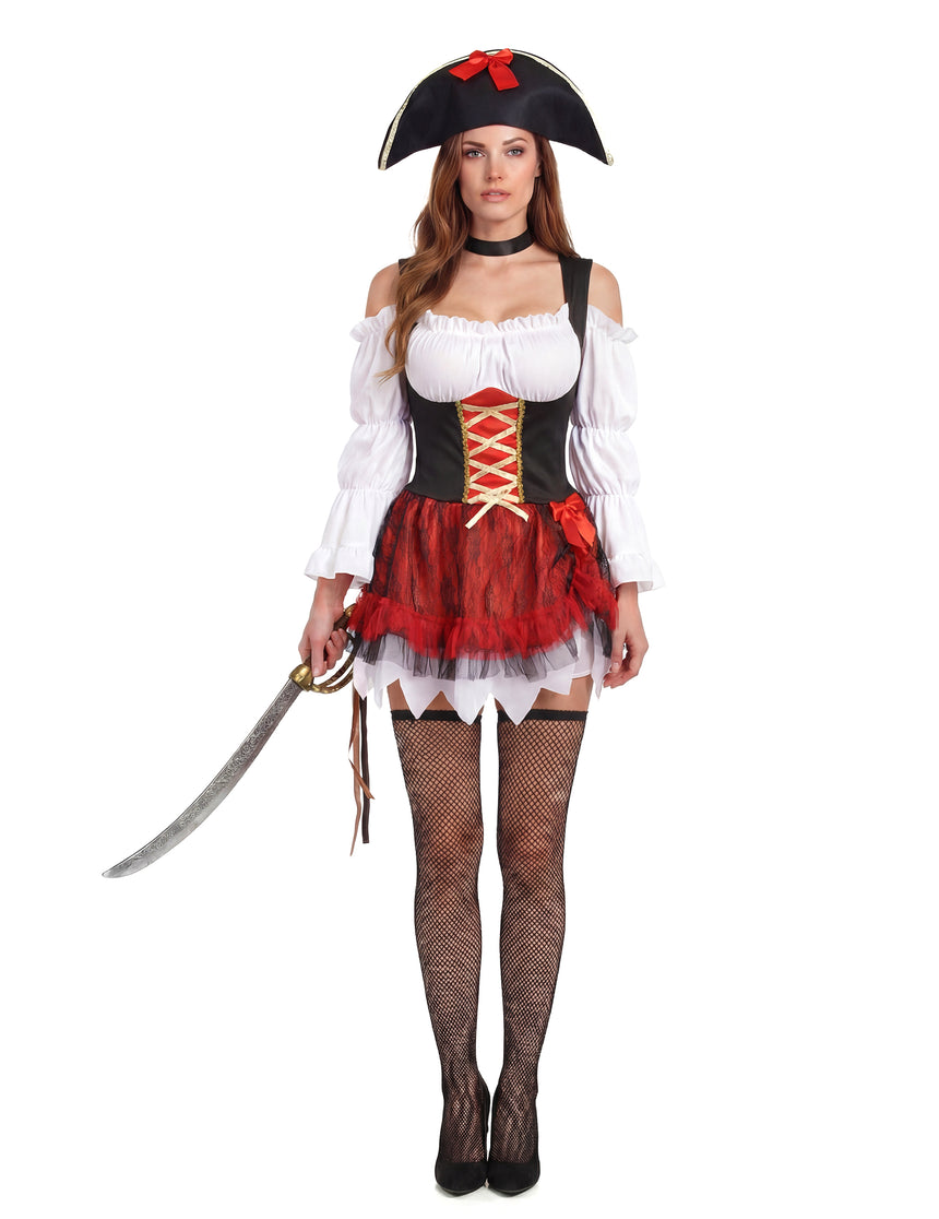 Déguisement pirate sexy blanc et rouge femme