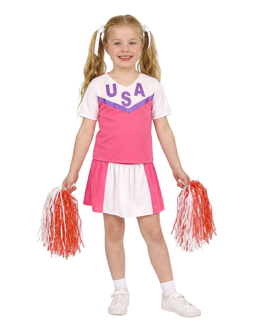 Déguisement pompom girl rose et blanche fille