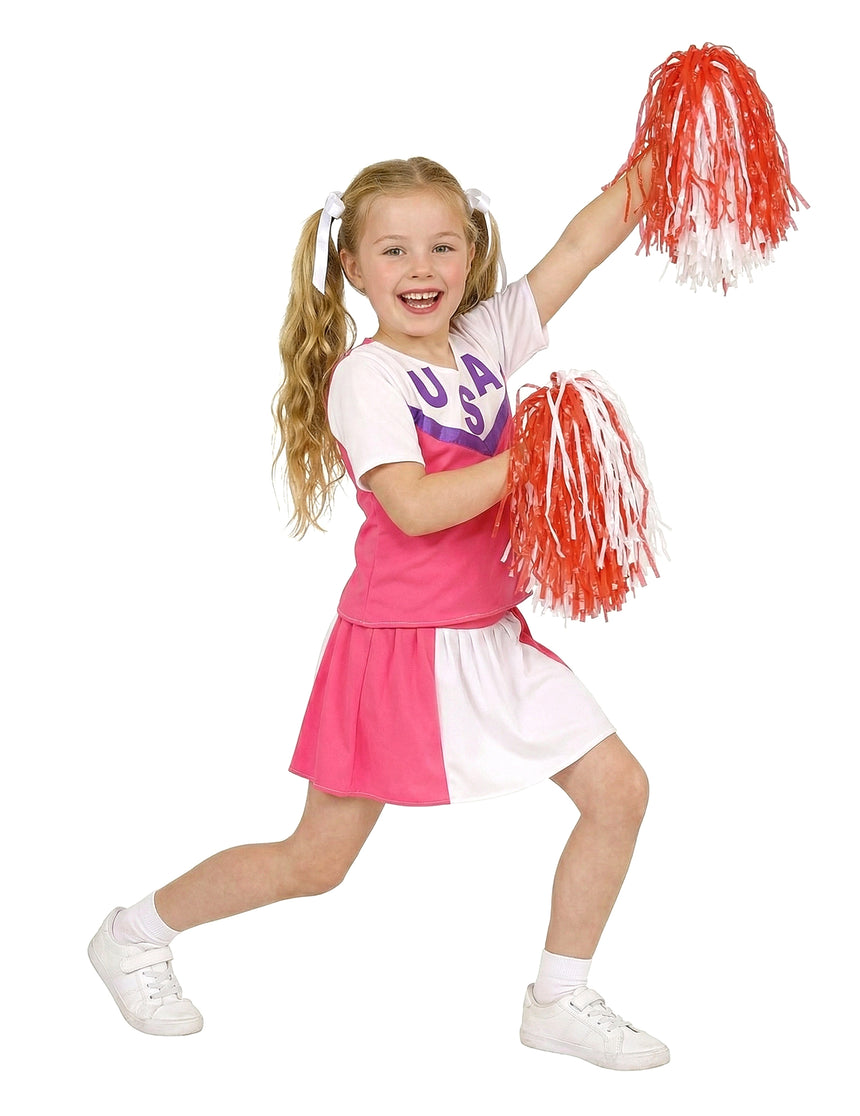 Déguisement pompom girl rose et blanche fille