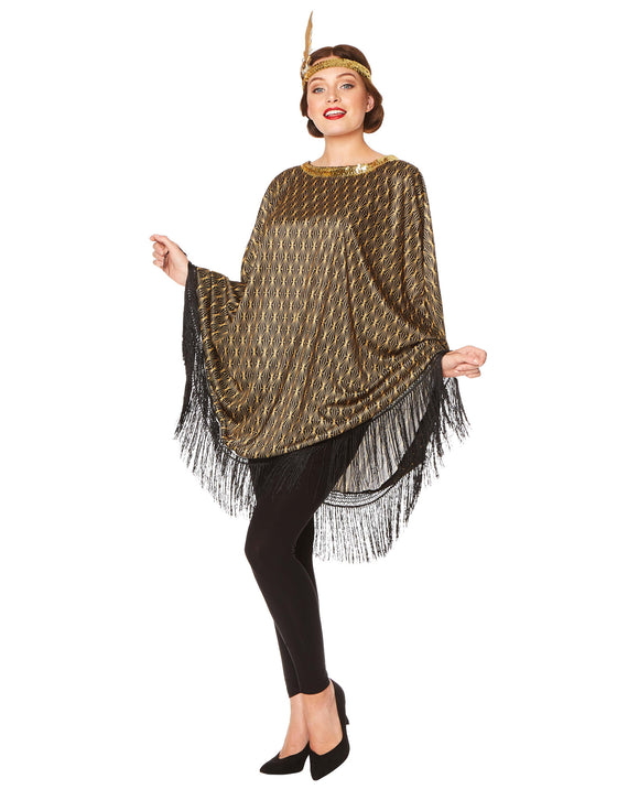 Déguisement poncho charleston doré femme