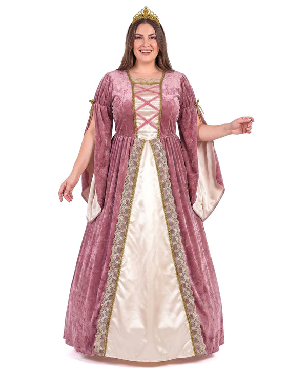 Déguisement princesse médiévale rose et blanche grande taille femme