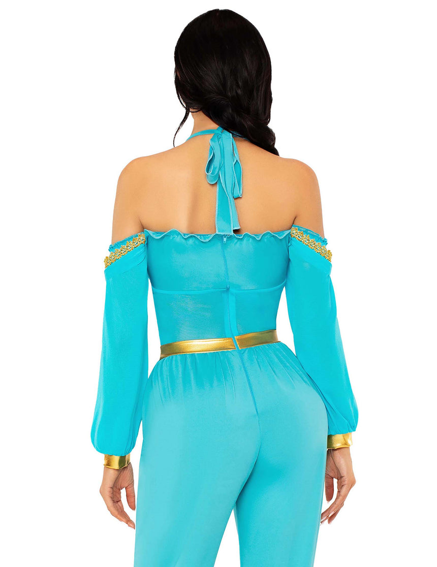 Déguisement princesse orientale bleue et or femme