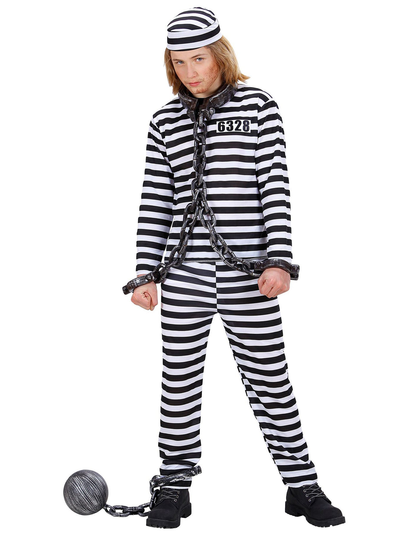 Déguisement prisonnier noir et blanc adolescent