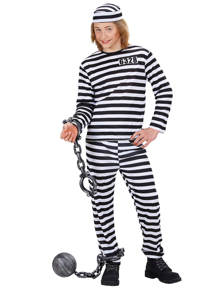 Déguisement prisonnier noir et blanc adolescent