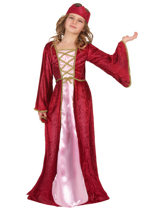 Déguisement reine médiévale rouge fille