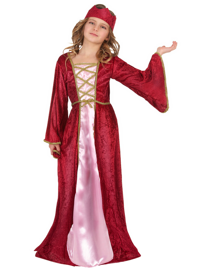 Déguisement reine médiévale rouge fille