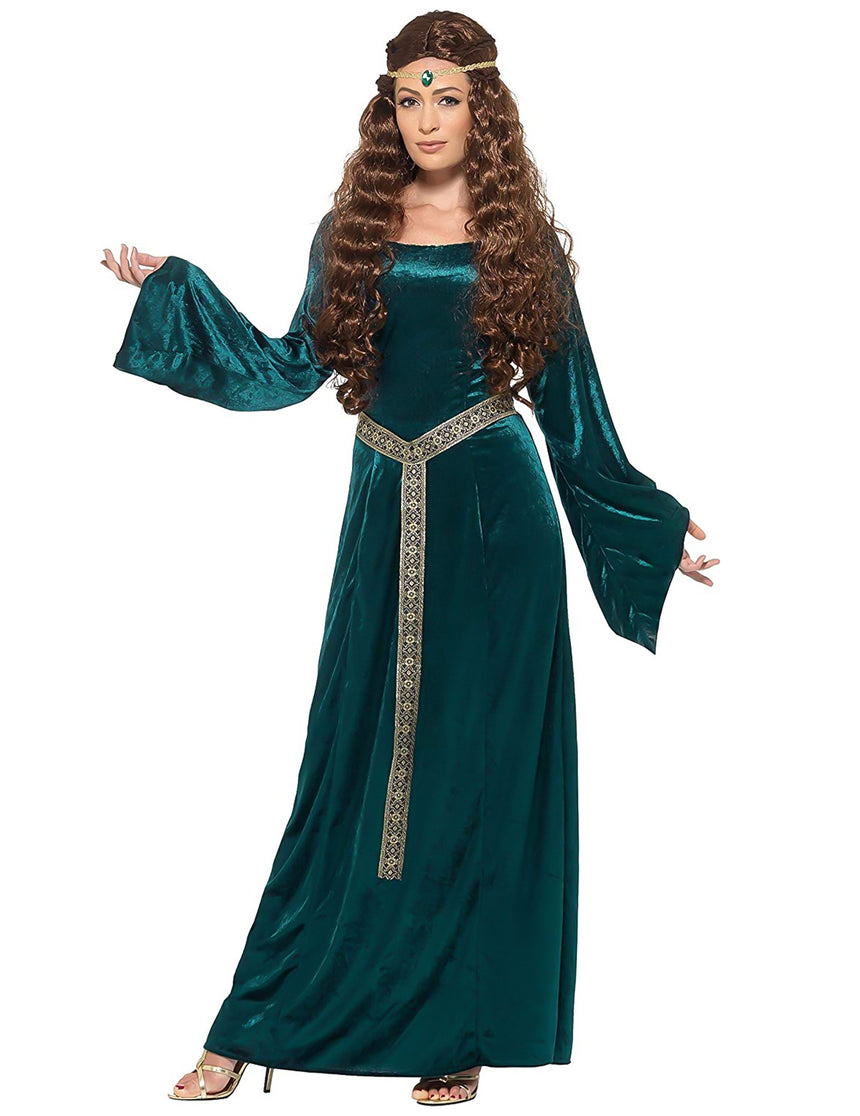 Déguisement reine médiévale verte femme