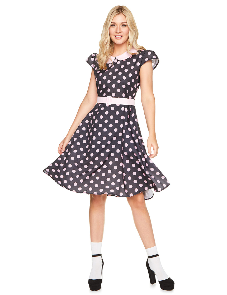 Déguisement robe 50's à pois roses femme