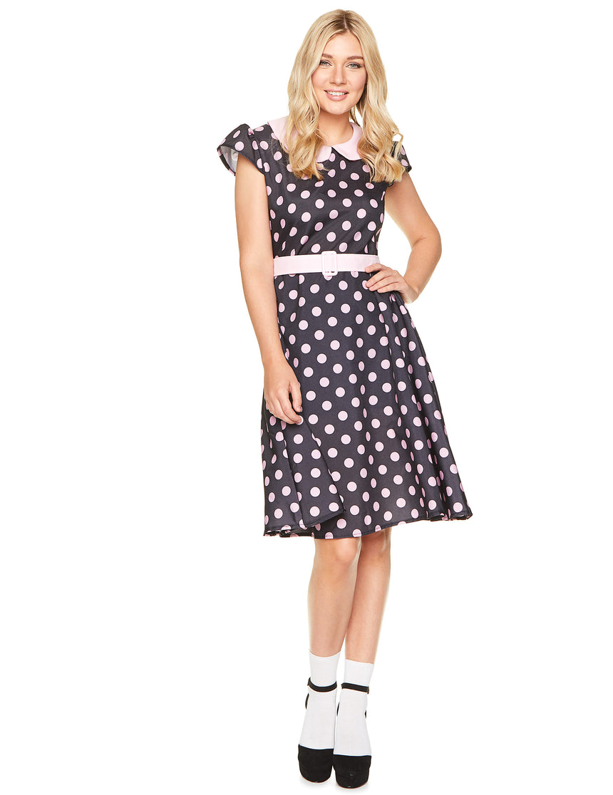 Déguisement robe 50's à pois roses femme