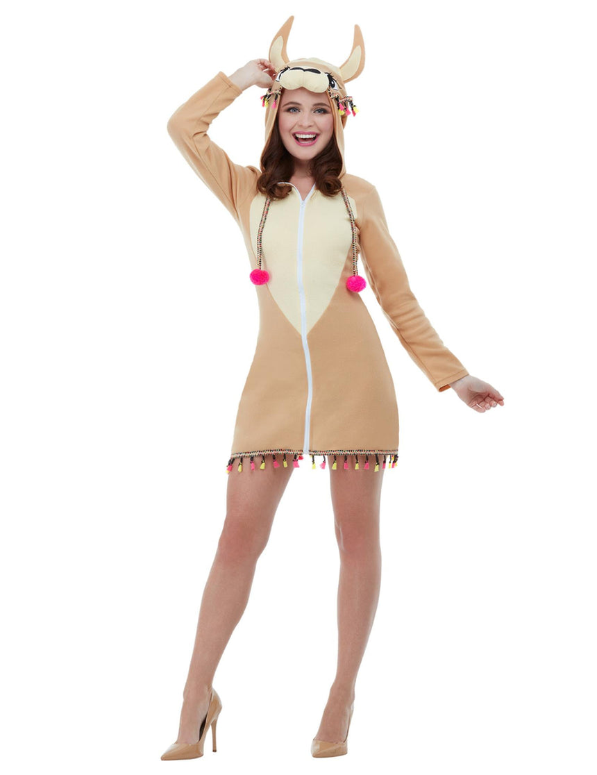 Déguisement robe à capuche lama femme