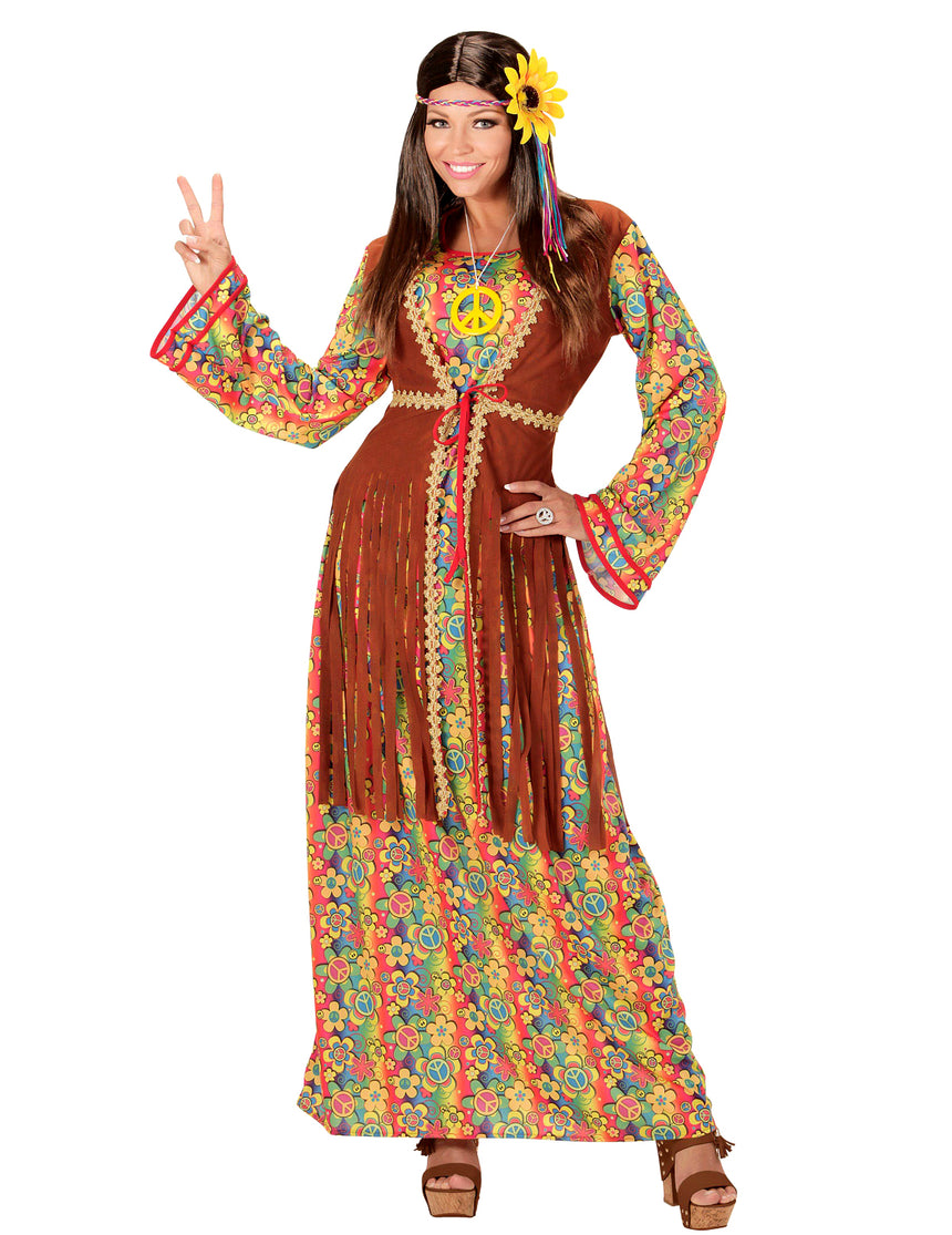 Déguisement robe longue hippie à franges femme
