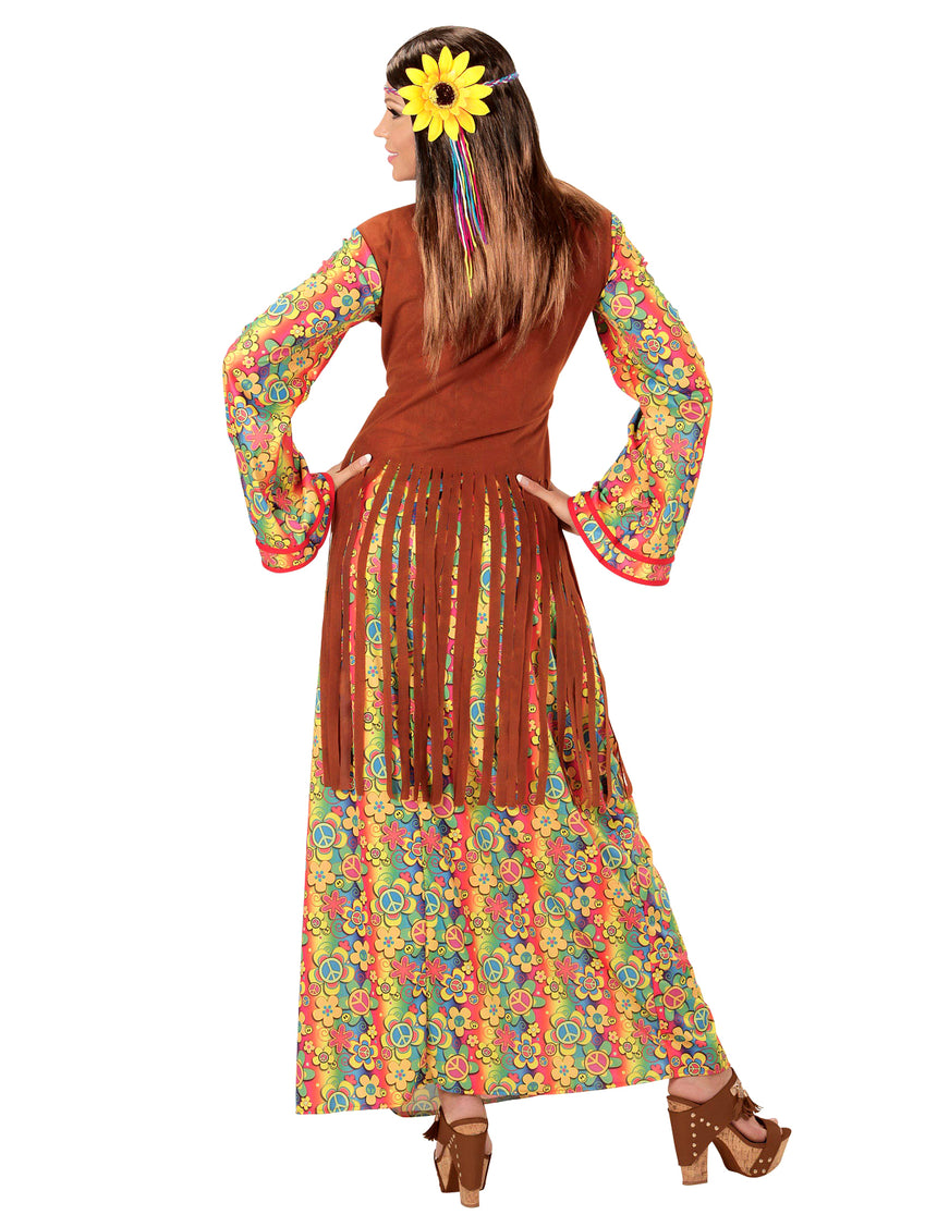 Déguisement robe longue hippie à franges femme