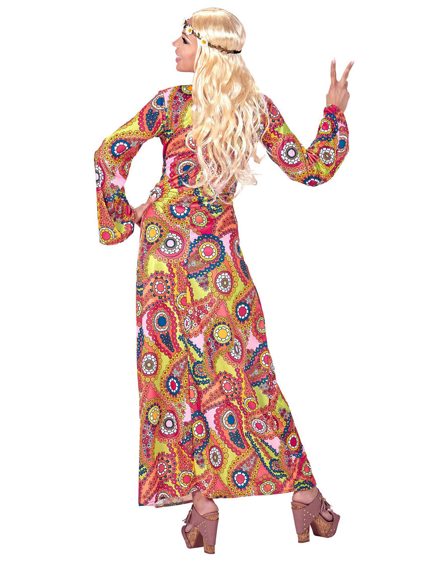 Déguisement robe longue hippie multicolore femme