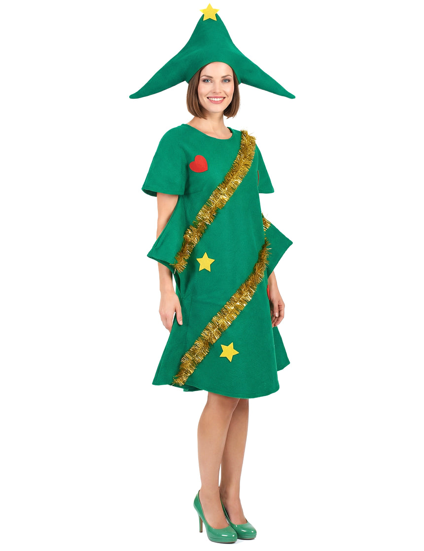 Déguisement sapin décoré humoristique femme Noël