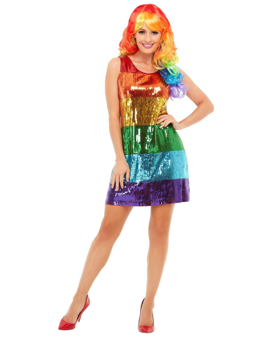 Déguisement sequins arc-en-ciel femme